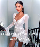 runhufu Modern Mini Mermaid Chiffon Wedding Dresses Sweetheart Long Sleeves Pleat Ruched Short Wedding Gown Bridal Gowns