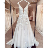 Runhufu Bohemian Wedding Dresses V-Neck Appliques Lace A-Line Beach Princes Wedding Bridal Gown 2024 Plus Size