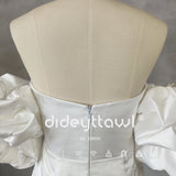 Runhufu Real Picture Off-Shoulder Puff Sleeves Pleats Short Wedding Dress Sheath Above Knee Mini Bridal Gown Custom Made