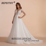 Runhufu Ivory Scoop Long Sleeves Beading Bodice Wedding Dresses 2024 For Women Bride A Line Floor Length Bridal Party Gown