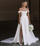 Runhufu Romantic A-line bridal dress Sexy minimalist backless side slit with floor length beach Boho elegant bridal party dress