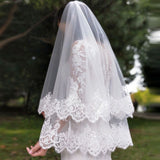 Runhufu Two Layers Sequins Lace Edge Wedding Veils Custom Made