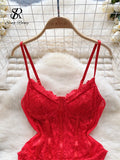 Runhufu Strap Corset Lace Sensual Bodysuits 2024 Ladies Slim Sheer Bodycon Sexy Camisole Korean Backless Lingerie Playsuits