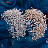 Runhufu HP377 Golden Wedding Hair Accessories Alloy Leaves Bridal Tiara Crystal Side Hair Headpiece Floral Bride Crown Party