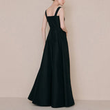 Runhufu Black Elegant Sleeveless Satin Vestido De Noiva Classic Spaghetti Straps Floor-length Wedding Dress A-line Robe De Mariee