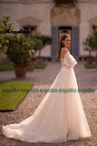 Runhufu Stylish Sweetheart Wedding Dresses for Women Puff Sleeves Tulle Sweep Train Lace Appliques Zipper Robe De Mariee