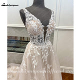 runhufu Champagne Boho Wedding Dress 2023 Lace Appliques Tulle Long Bridal Beach Wedding Gowns vestido de casamento princesa