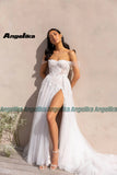 Runhufu Classic Appliques Wedding Gown for Bride Detachable Off the Shoulder A Line Tulle Button High Split Sweep Train