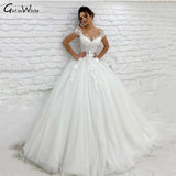 Runhufu Photo Princess A Line Tulle Wedding Dress Cap Sleeve Backless Bride Dresses Lace Appliques Bridal Gowns Vestidos De Novia