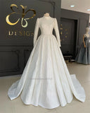 Runhufu High Neck A-Line Wedding Dresses Long Sleeves Lace Appliques Sequined Sweep Train Bridal Gowns Custom Made