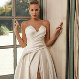 Runhufu White A-Line Wedding Dresses Elegant Sweertheart High Split Satin Bridal Gowns Boho Beach Princess Wedding Gowns Custom Size