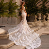 Runhufu Sexy Mermaid Lace Wedding Dresses Sweetheart Off The Shoulder Bride Gowns With Train Backless Button Robe De Mariée