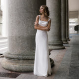 Runhufu Spaghetti Straps Wedding Dresses Sleeveless Sheath Wedding Gowns Backless Court Bridal Gown vestido de