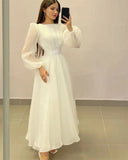 Runhufu A Line Organza Midi Bride Wedding Dresses Long Sleeves Bridal Gowns Ankle Length Boho Women Party Dress Robe de mariage