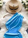 Runhufu Fashion Beach Bikini Playsuits Women One Shoulder Slim Open Crotch Sexy Swimsuits Summer Backless Sensual Bodysuits
