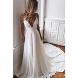 Runhufu Spaghetti Straps Off White Crepe Soft Satin Wedding Dress A Line Deep V Neck Wedding Gowns Vestido De Noiva