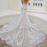 Runhufu Appliques Mermaid Wedding Dress 2023 Spaghetti Straps Backless Bridal Gown For Women Tulle Sweep Train Vestidos De Noiva