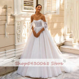 Runhufu Romantic Wedding Dresses For Women Classic Boat Neck Bridal Gowns Off Shoulder Robe Appliques Vestidos De Novia