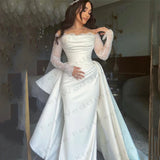 Runhufu Women's Satin Bridal Dresses Bohemian Mermaid Lace Long sleeved Princess Wedding Gowns Formal Beach Party 2024 Vestidos