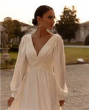 Runhufu vestidos de fiesta Boho Chiffon Long Sleeves A Line Wedding Dresses Sweep Train Bride Gown vestidos de noiva 2024