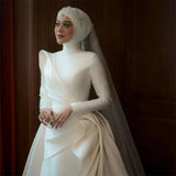 Runhufu Graceful Satin Muslim Wedding Dresses Draped Mermaid Bridal Gowns Ivory Arabic Dubai Womens Church Vestidos De Noiva