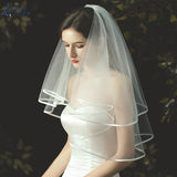 Runhufu NICEB Short Wedding Veils White Ivory Wedding Accessories Short Elbow Length Veils Tulle Comb 2 Layers Bridal Veils
