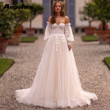 Runhufu Stylish Sweetheart Wedding Dresses for Women Puff Sleeves Tulle Sweep Train Lace Appliques Zipper Robe De Mariee