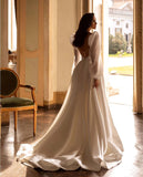 Runhufu Wedding Dresses Chiffon Satin A-Line Robe Floor-Length Bridal Gowns Vintage Puff Sleeves 2024 Simple Vestidos De Novia