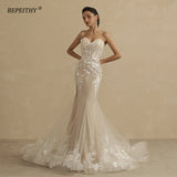 Runhufu Sweetheart Champagne Mermaid Wedding Dress For Women Ivory Lace Sleeveless Trumpet Vintage Bride 2024 Bridal Gown New