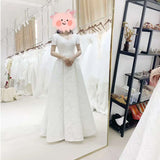 Runhufu V-neck A Line Wedding Dresses For Bride Elegant Comfortable Lace Long Robe De Mariee New Short Sleeve Sukienka Na Wesele