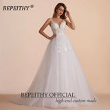 Runhufu White Lace A Line Beach Wedding Dresses 2024 Vestidos De Novia Sleevless Bride V Neck Sweep Train Boho Bridal Gown