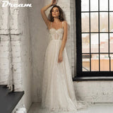 Runhufu Spaghetti Strap A Line Wedding Dresses Sweetheart Full Lace Vintage Bride Dress Sleevelss Backless Custom Bridal Gowns