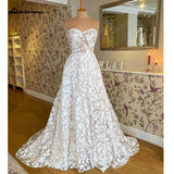 Runhufu Full Lace Floral Sweetheart Neckline Princess Beach Wedding Dress 2024 Robe Chic Bridal Gown Women Custom Made