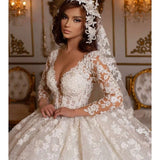 Runhufu 2024 Lace Wedding Dresses Princess Ball Gowns Beading Bridal Shinny Tulle Long Sleeves Elegant Luxury Marriage Dress