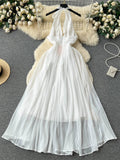 Runhufu Summer Women Beach Long Dress Backless Spaghetti Strap Deep V Neck Chiffon Casual Sexy 2024 Seaside Vacation Dress