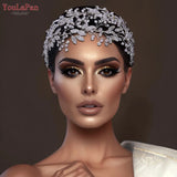 Runhufu Luxury Bridal Hair Tiara Rhinestone Headband Handmade Wedding Hair Accessories Women Headdress Pageant Headpiece HP398