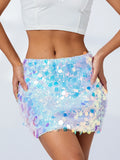 Runhufu Sparkly Sequins Bodycon Mini Skirts for Women Fashion High Waist Wrapped Short Skirts Nightclub Street Hot Skirts