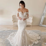 Runhufu Sleeve Mermaid Wedding Dress Boho Beach Wedding Dress Lace Elegant Bridal Dress Applique Simple Wedding Gown Robe Mariage