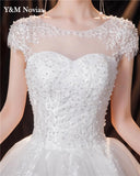 runhufu Ball Gown Sweetheart Off White Ivory Tulle Bridal Dress For Wedding Dresses with Sleeve 2023 Pearls Marriage Customer Made