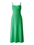 Runhufu Spaghetti Straps Satin Dress Chic Summer 2024 Women Sleeveless Sling Long Dress Party Beach Vacation Backless Vestidos