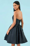 Runhufu A Line Purple Satin Short Homecoming Dress Strapless Corset Back Wedding Photos Korea Formal Prom Evening Party Gowns
