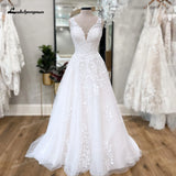 Runhufu V Neck Floral Lace Bridal Beach Wedding Dresses 2024 Abiti da Sposa Summer Beach A-Line Wedding Gowns