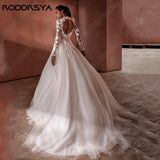 Runhufu Classic Wedding Dress For Woman Long Sleeves Backless Bride Gowns Civil A-Line Tulle Applique vestido noiva boho