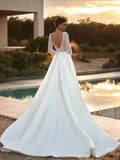 Runhufu Beads Wedding Dress Sexy Illusion Backless Bride Robe Graceful Boat Neck A-line Long Bridal Gown Robe De Mari¨¦e