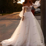 Runhufu Wedding Dresses Tulle Tiered Illusion Bridal Gowns Off The Shoulder Puff Sleeves Robes For Bride Vestidos De Novia 2024