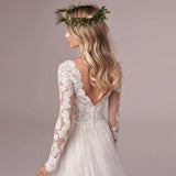 Runhufu Wedding Dresses For Women V-Neck A-Line Design Bridal Dress Full Sleeves Backless Sexy Bride Dress Tulle Appliques