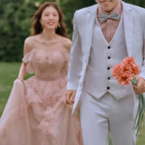 Runhufu Spaghetti Straps Wedding Dress Sweet Pink A Line Sukienka Na Wesele New Simple Elegant Floor-length Vestidos De Novia