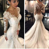 Runhufu Lace Mermaid Wedding Dresses African Arabic Style Petite Long Sleeves Fishtail Bridal Gowns Plus Size