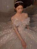 Runhufu New Strapless Wedding Dress Off The Shoulder With Bow Glittery Lace Bridal Bal Gown Vestido De Noiva Plus Size Made Custom