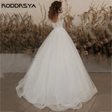 Runhufu Ivory Wedding Dresses Long Sleeve Appliques Lace Up Scoop Neck A-Line Tulle Boho Bride Gown 2024 vestido de noiva Beach